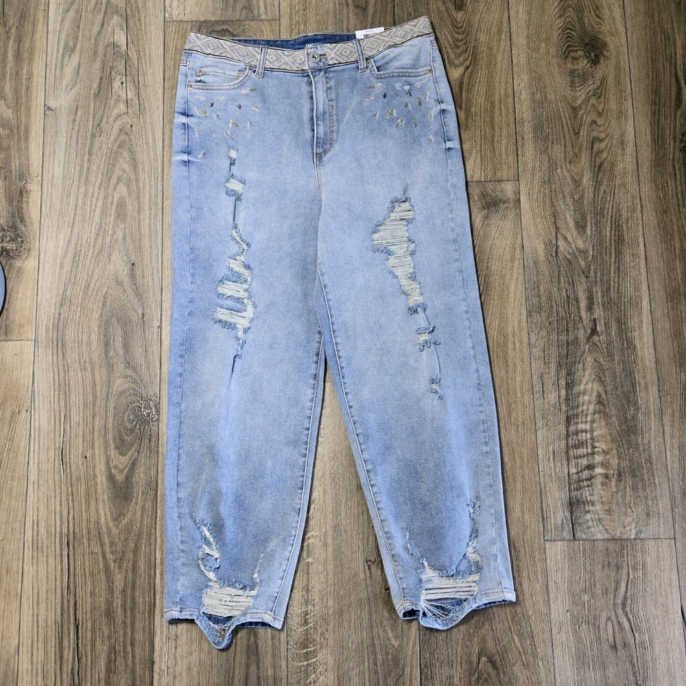 I.N.C. Jeans Womens size 12 Blue Light Wash High Rise Straight New Embellished‎